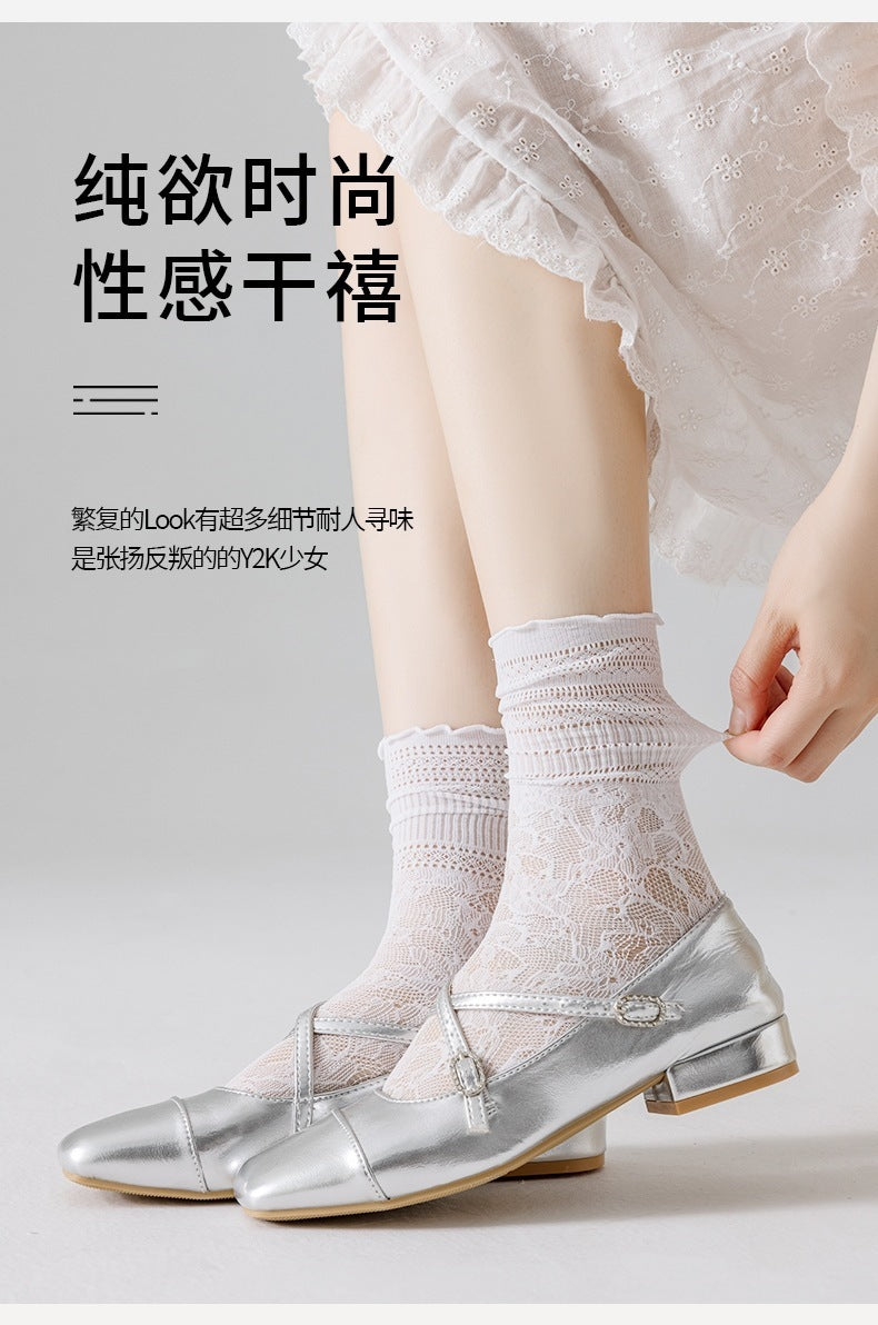 Women's Lace Slouch Crew Socks | Breathable Summer Mid-Calf Socks