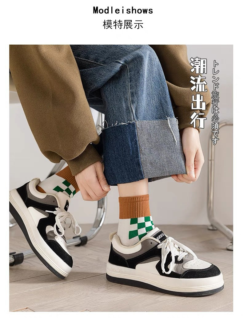 Cute Cotton Novelty Crew Socks | Checkered Bear Women's Socks