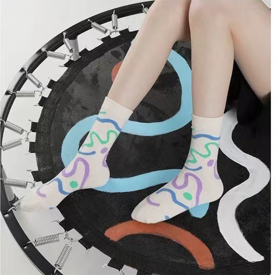 Trendy Abstract Patterned Crew Socks for Women | Novelty Casual Socks