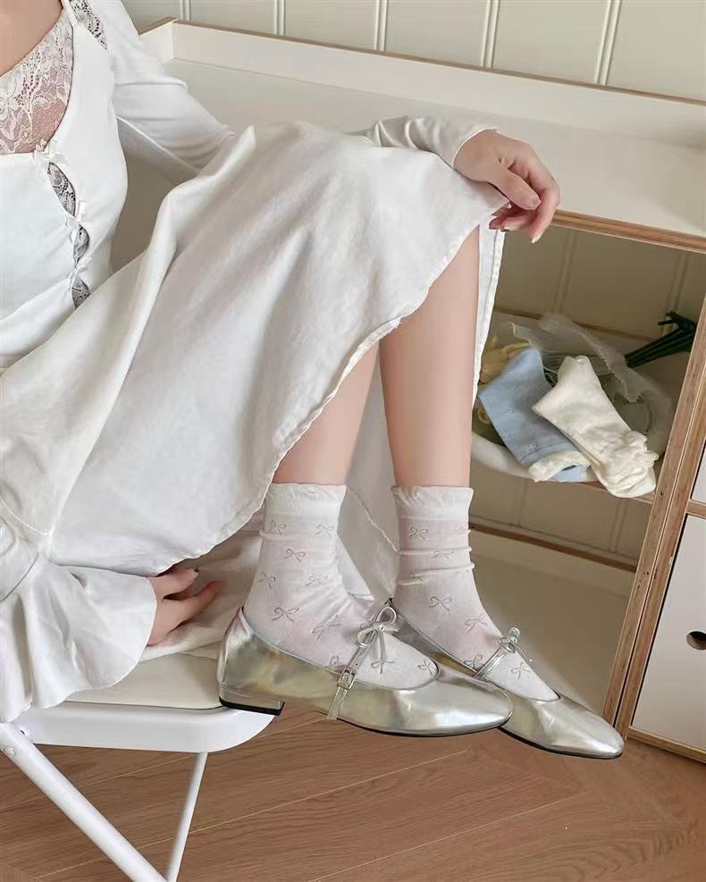 Ruffled Bow Cotton Crew Socks | Balletcore Socks for Women