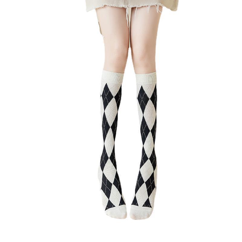 Argyle Patterned Calf Socks for Women | Preppy Cotton Socks