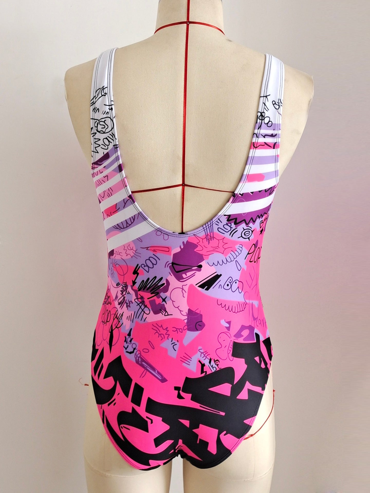 Pink Graffiti Print One-Piece Swimsuit | Sexy Beach Swimwear