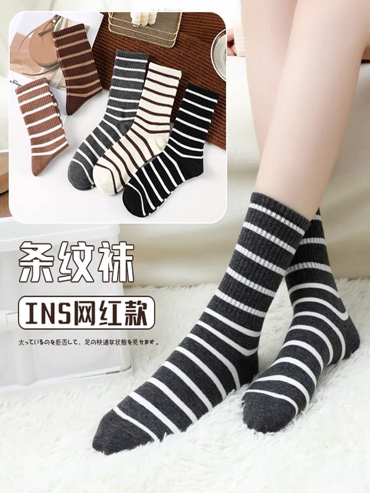 Striped Crew Socks for Women | Cotton Casual Athletic Mid-Calf Socks