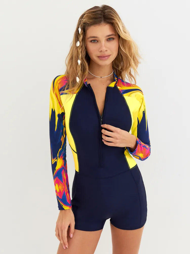 Printed Long Sleeve Boyleg One-Piece | Women's Surf Swimwear
