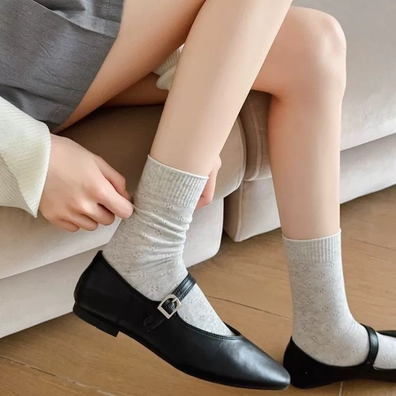 Clover Pattern Crew Socks for Women | Breathable Thin Summer Socks