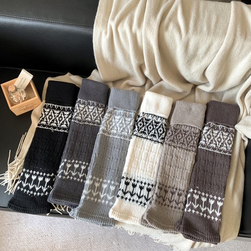Fair Isle Knit Patterned Leg Warmers for Women