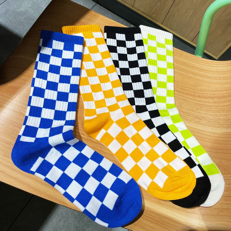 Trendy Checkered Unisex Crew Socks | Casual Breathable Cotton Socks