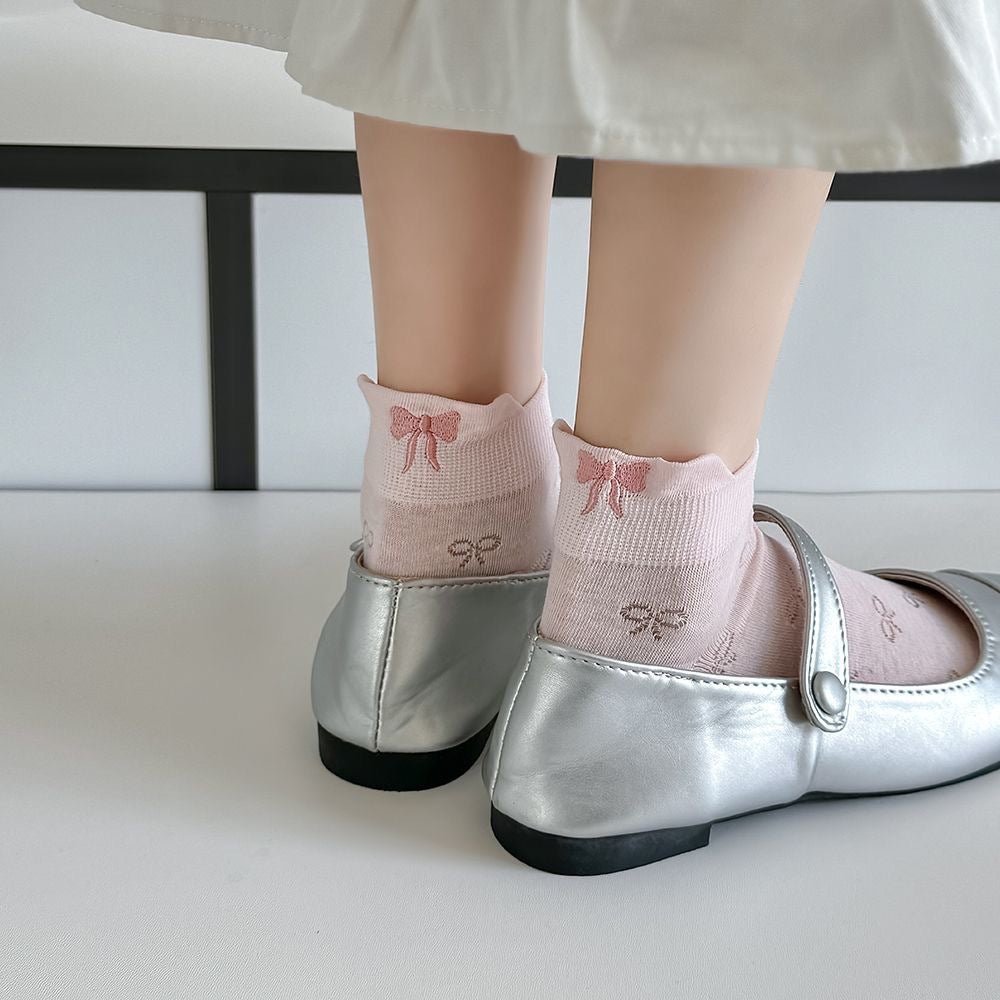 Bow Embroidered Ankle Socks for Women | Breathable Summer Mesh Socks
