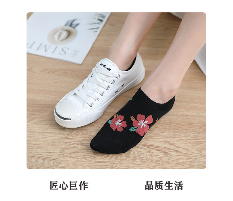 Floral No-Show Socks for Women | Soft Cotton Low Cut Socks