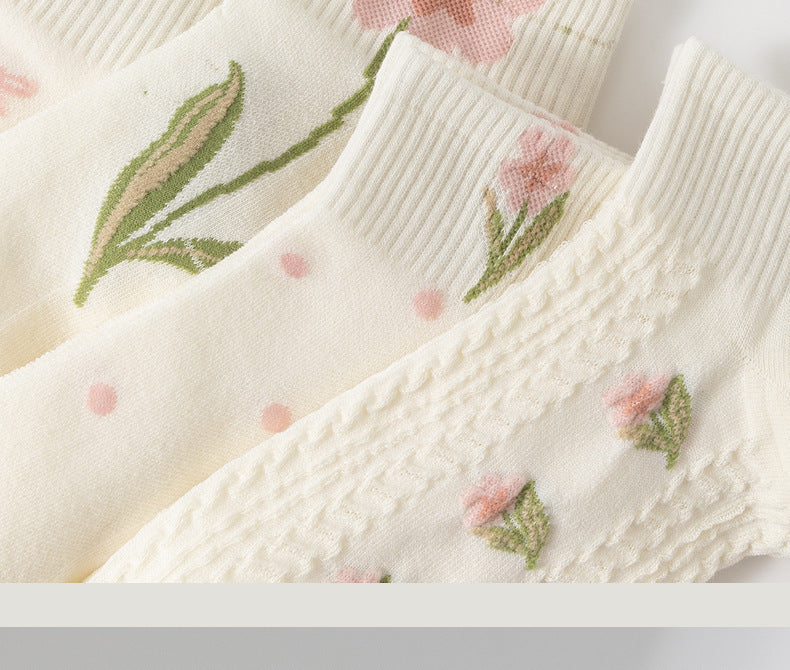 Sweet Floral Ankle Socks for Women | Breathable Cotton Spring Socks