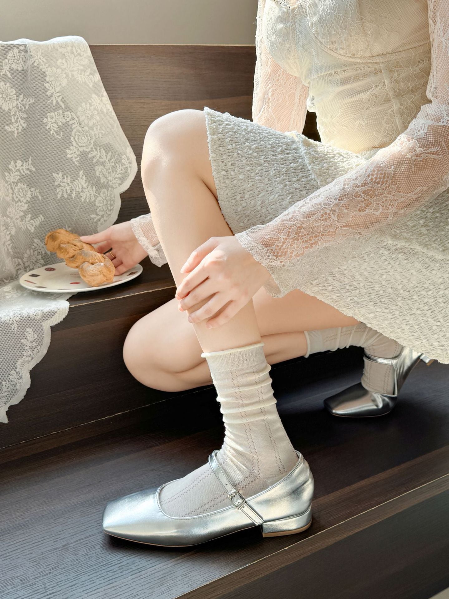Sheer Cotton Crew Socks | Thin Summer Mid-Calf for Women