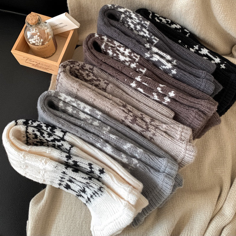 Fair Isle Knit Patterned Leg Warmers for Women