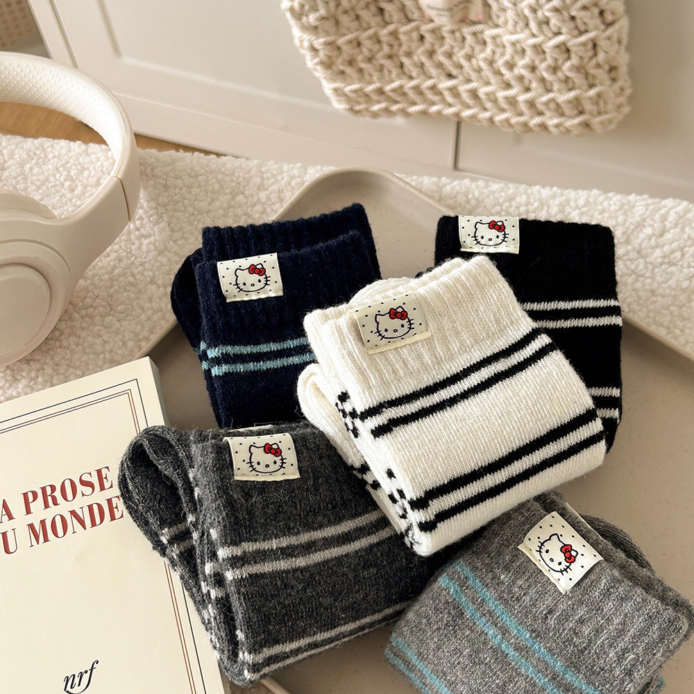 Cozy Wool Striped Crew Socks | Warm Winter Socks for Women