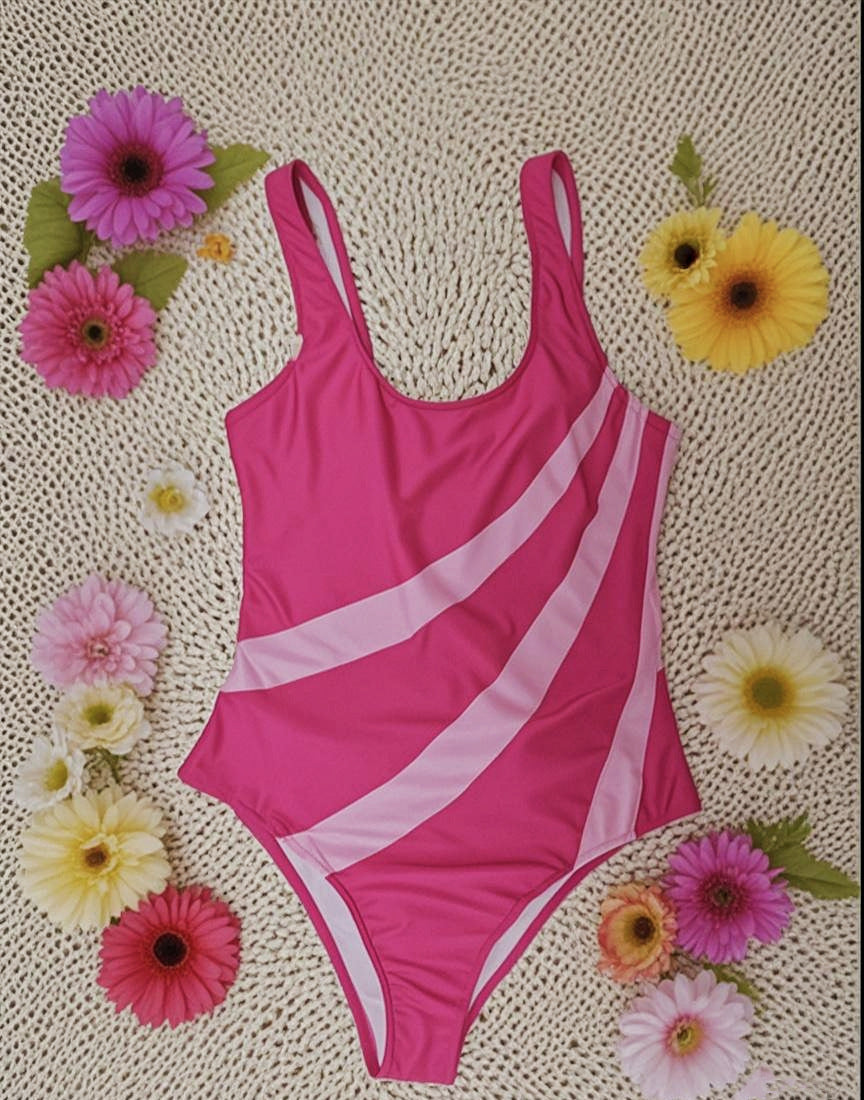 Striped Colorblock One-Piece Swimsuit | Sporty Women's Beach Swimwear