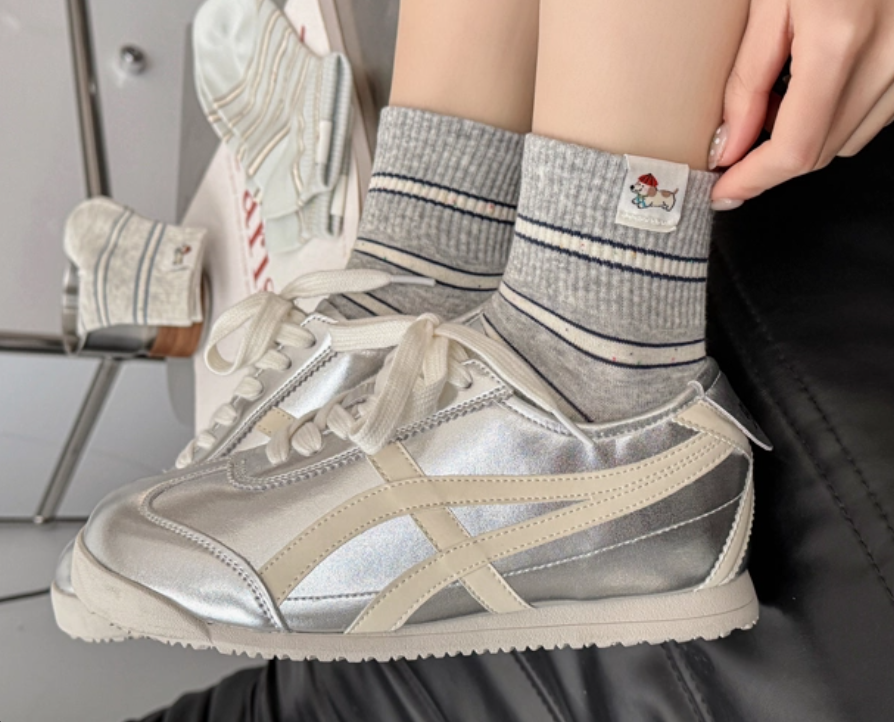 Cute Embroidered Striped Crew Socks for Women