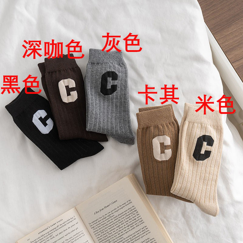 C Logo Crew Socks for Women | Trendy Soft Casual Everyday Socks