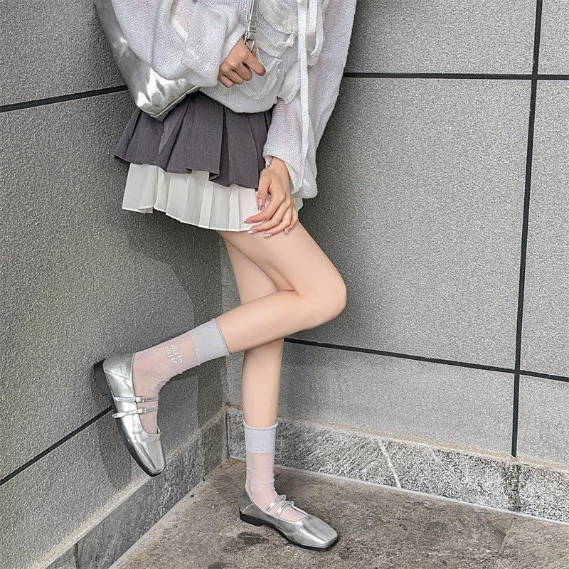 Sheer Glitter Crew Socks for Women | Summer Breathable Socks