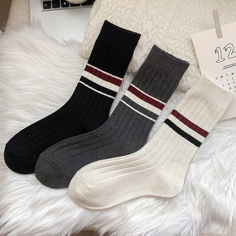 Striped Cotton Crew Socks for Women | Breathable Winter Everyday Socks