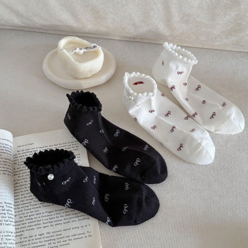 Dainty Bow Ruffled Ankle Socks for Women | Summer Thin Socks