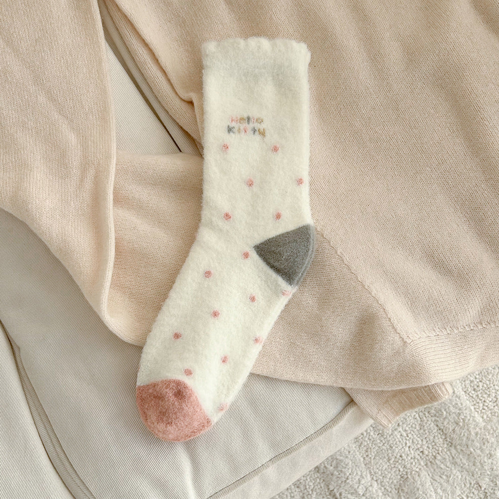 Cute Fuzzy Cozy Crew Socks | Hello Kitty Winter Socks for Women