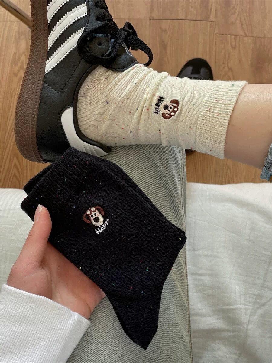 Cute Embroidered Crew Socks for Women | Soft Speckled Cotton Socks