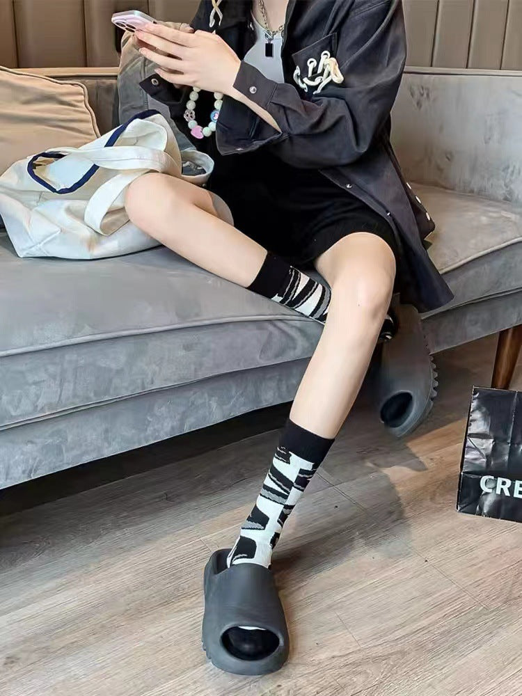 Trendy Abstract Patterned Crew Socks for Women