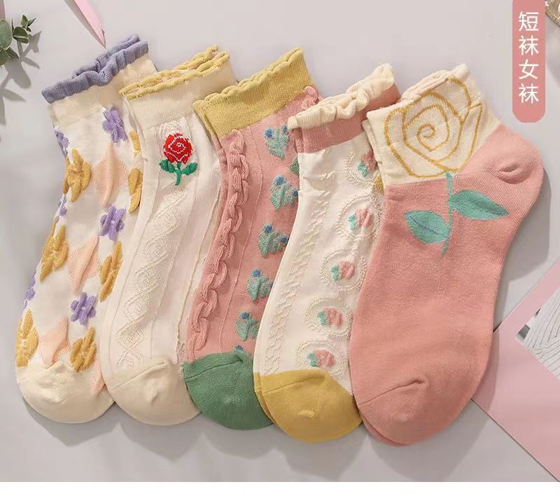 Floral Ruffle Ankle Socks for Women | Breathable Cotton Everyday Socks