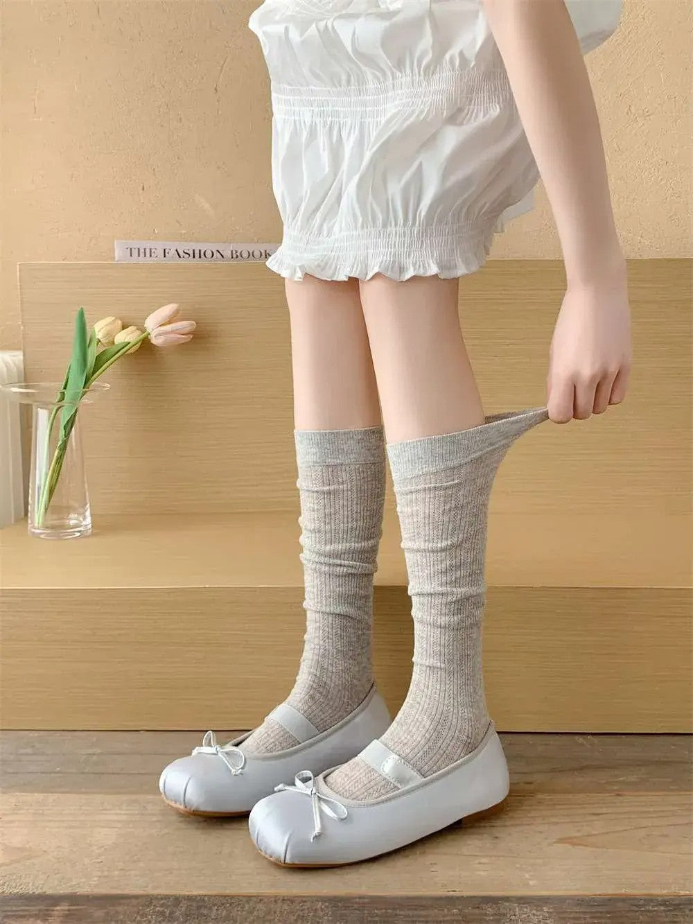 Breathable Mesh Calf Crew Socks | Ballet Miu Style Summer Socks for Women
