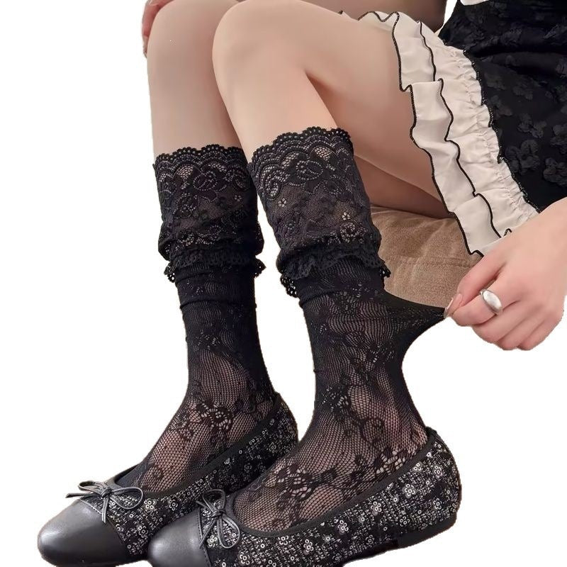 Lace Ruffle Mid Calf Socks | Sheer Kawaii Socks for Women