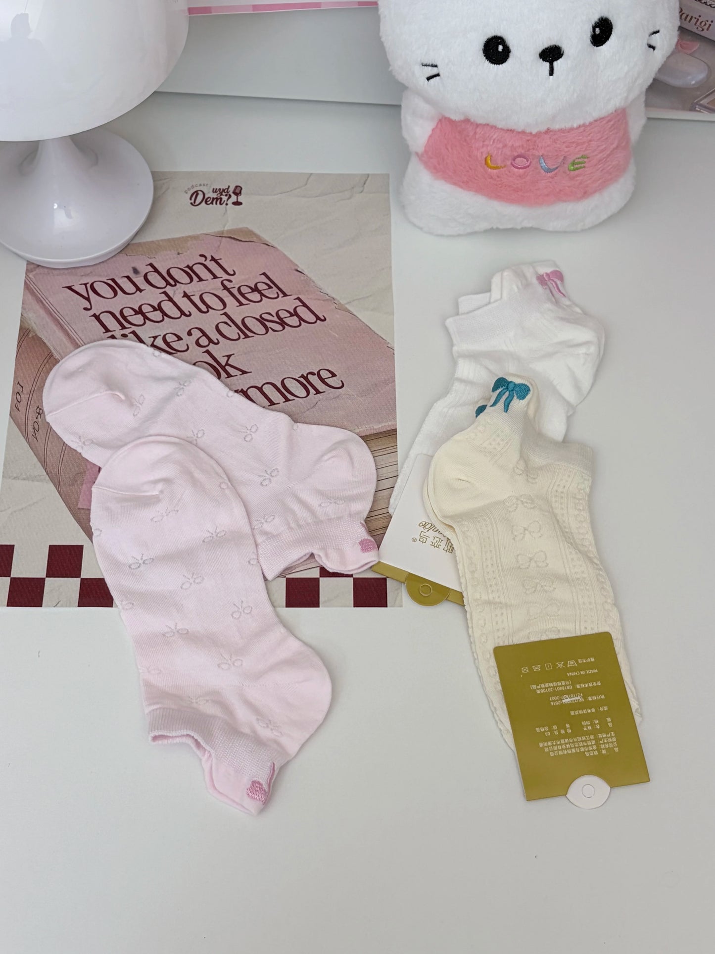 Women's Embroidered Bow Mesh Ankle Socks | Breathable Summer Socks