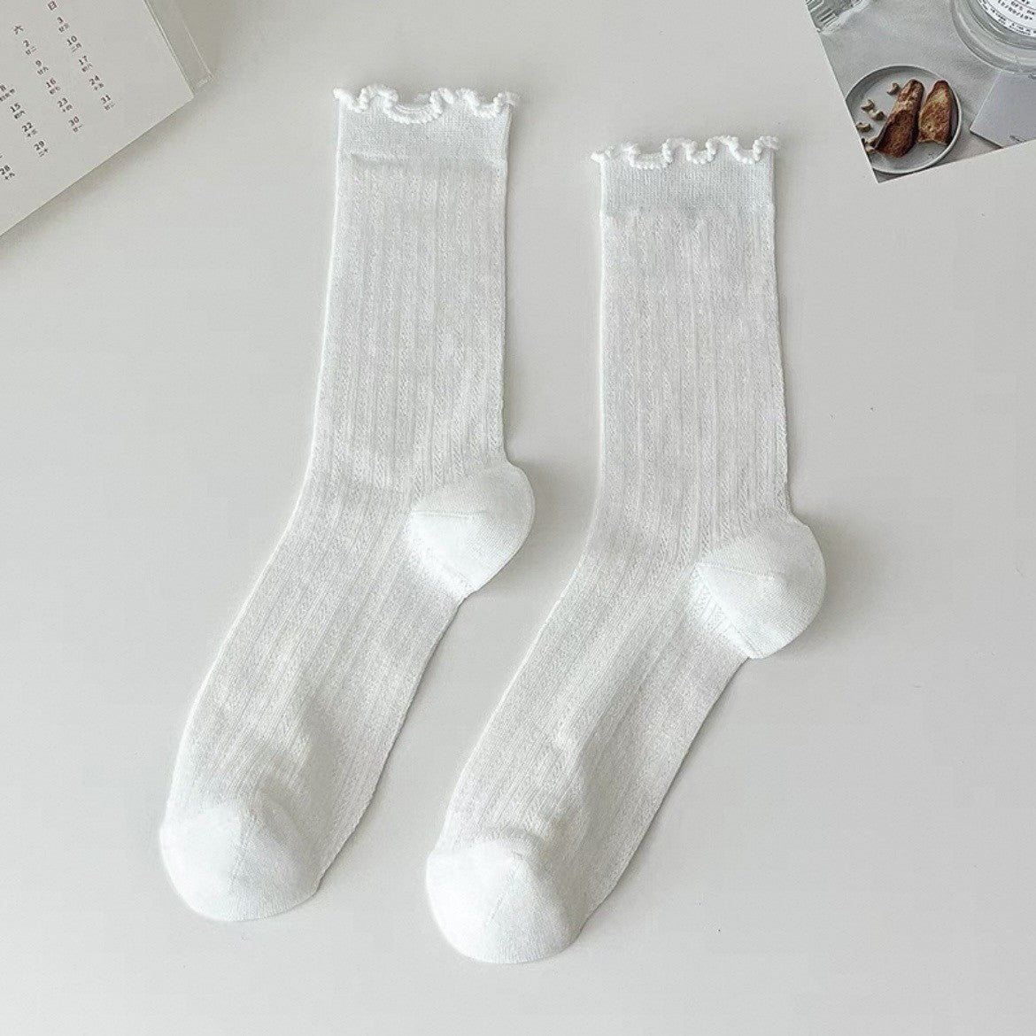 Ruffled Trim Ballet Crew Socks | Breathable Summer Socks for Women