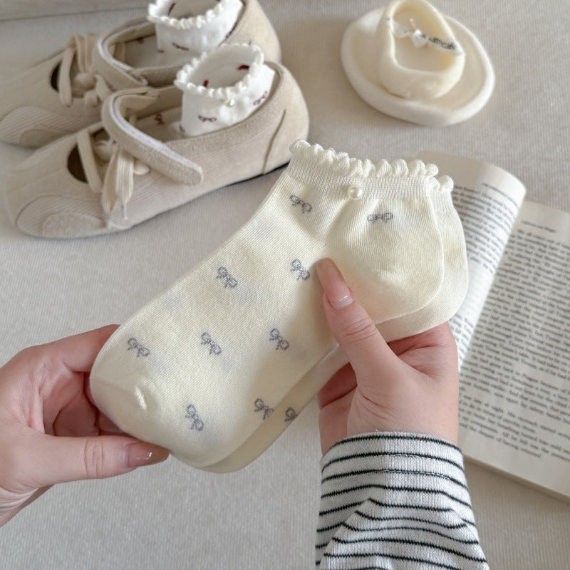 Dainty Bow Ruffled Ankle Socks for Women | Summer Thin Socks
