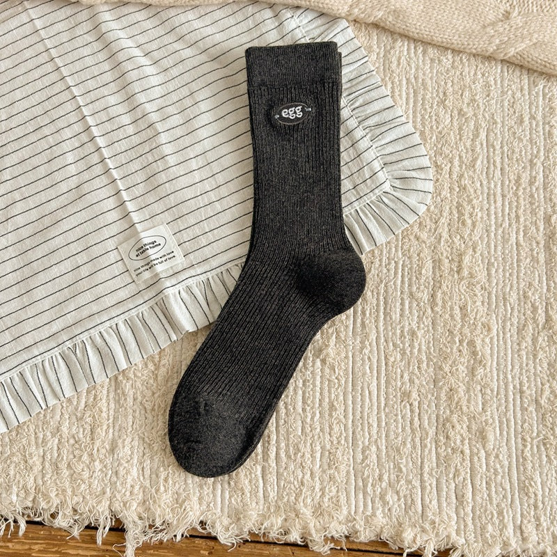 Women's Cotton Crew Socks | Embroidered Neutral Fall Socks