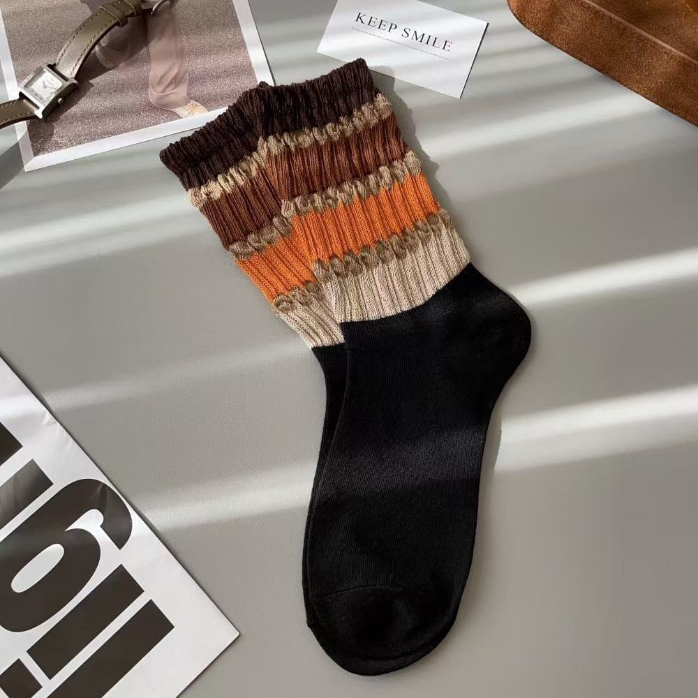 Vintage Striped Cozy Slouch Crew Socks | Loose No-Bind For Women