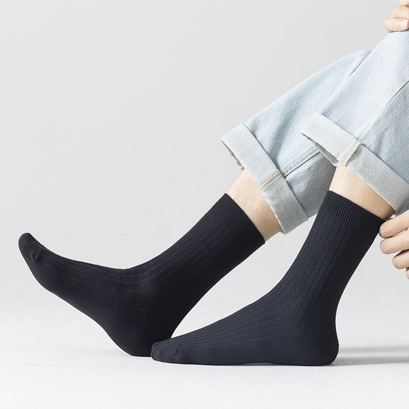 Solid Cotton Crew Socks for Men | Breathable Work & Athletic Socks