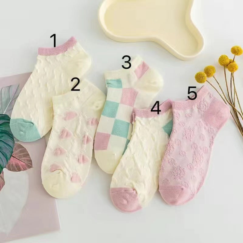 Cute Pastel Ankle Socks for Women | Breathable Cotton Low Cut