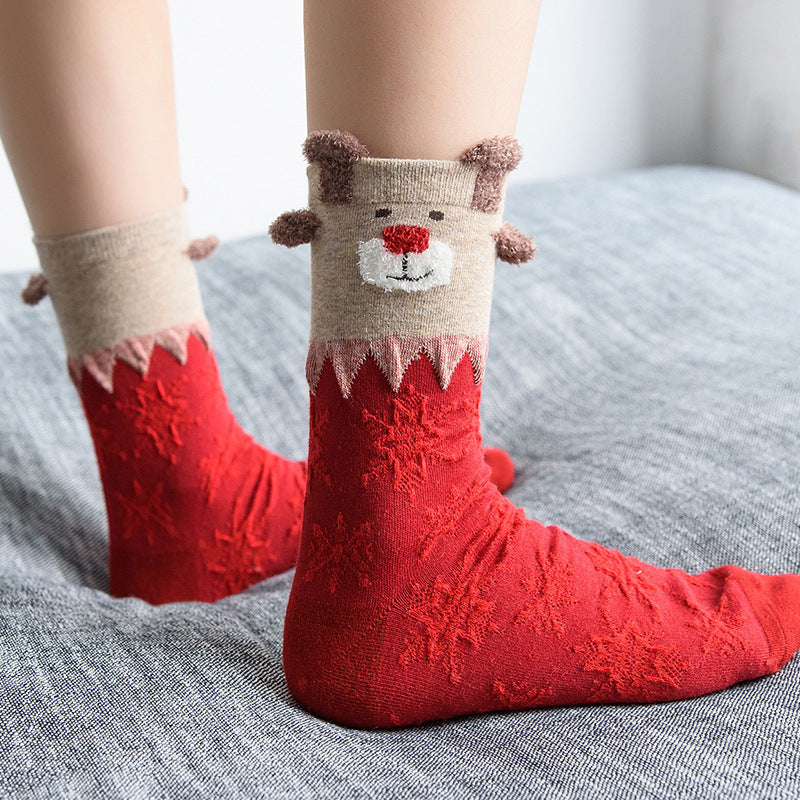 3D Reindeer Christmas Novelty Crew Socks for Women