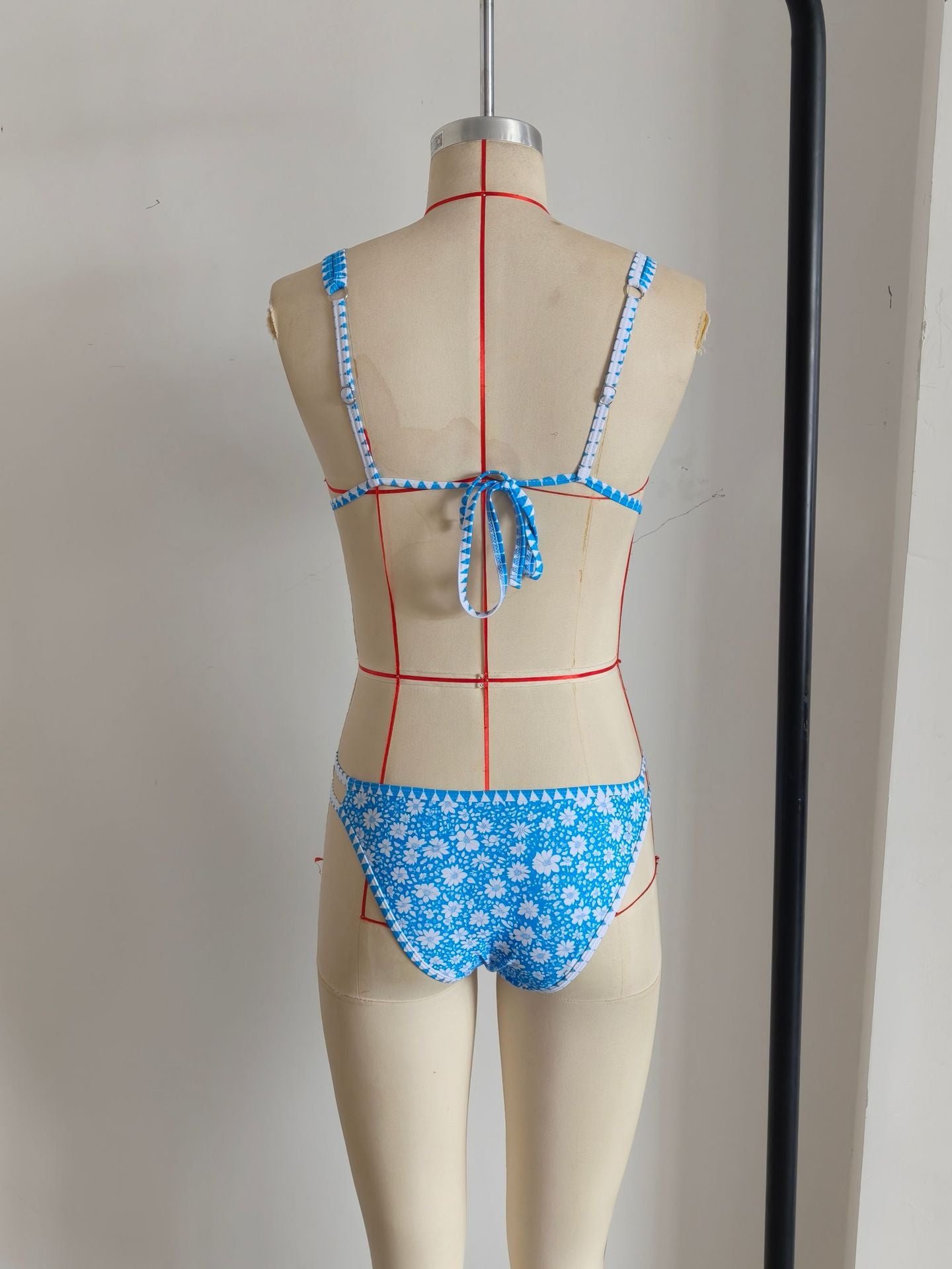 Blue Floral V-Neck Bikini Set | Sexy Women's Beach Swimwear
