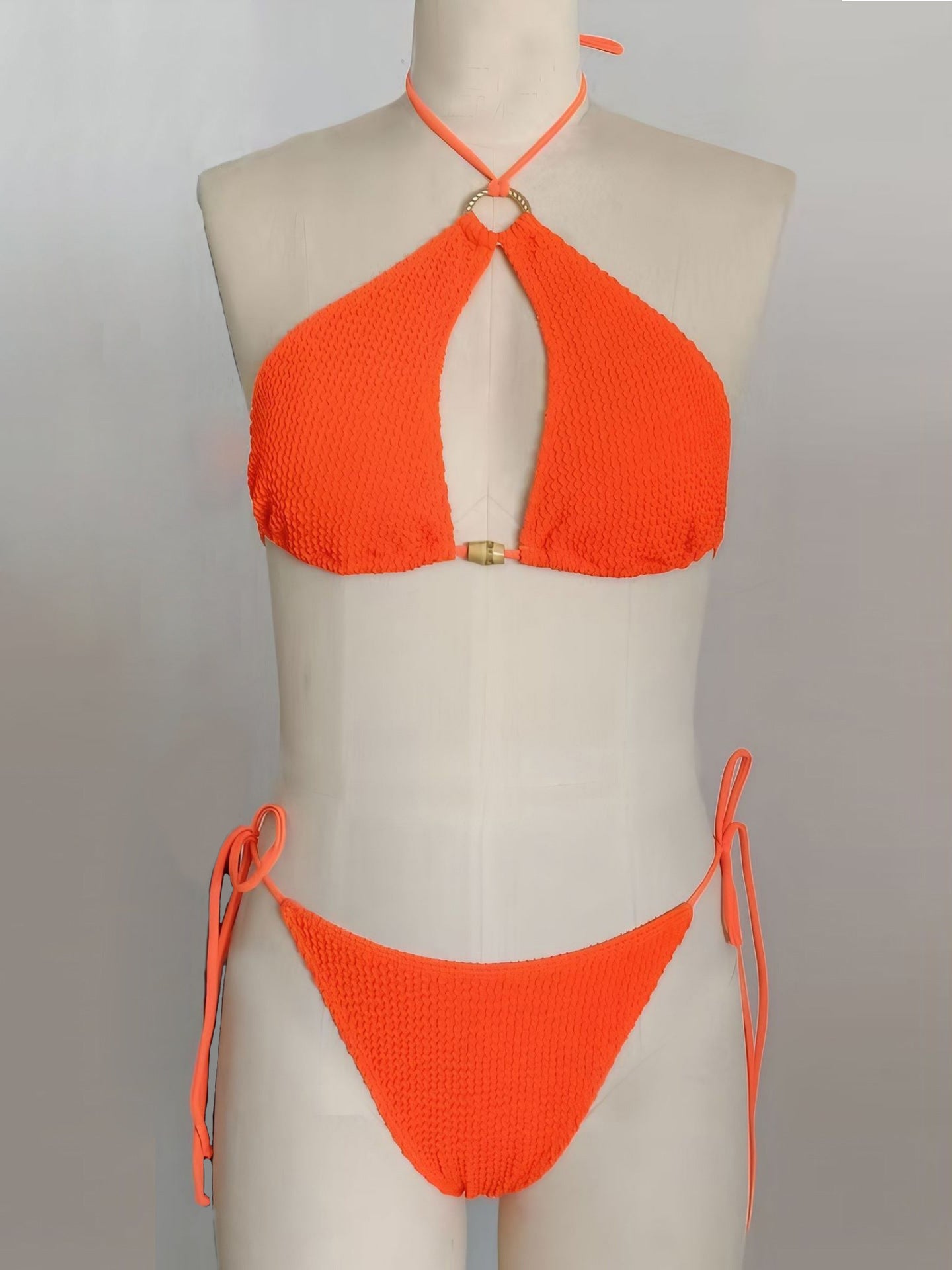 Textured Halter Tie-Side Bikini Set | Women's Beach Swimwear