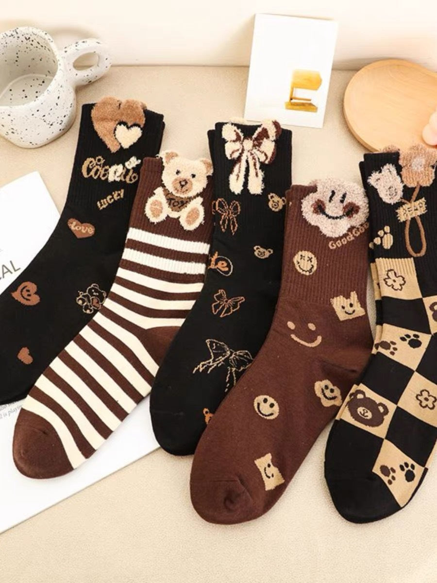 Cute Bear Crew Socks for Women | Cozy Fall Winter Patterned Socks