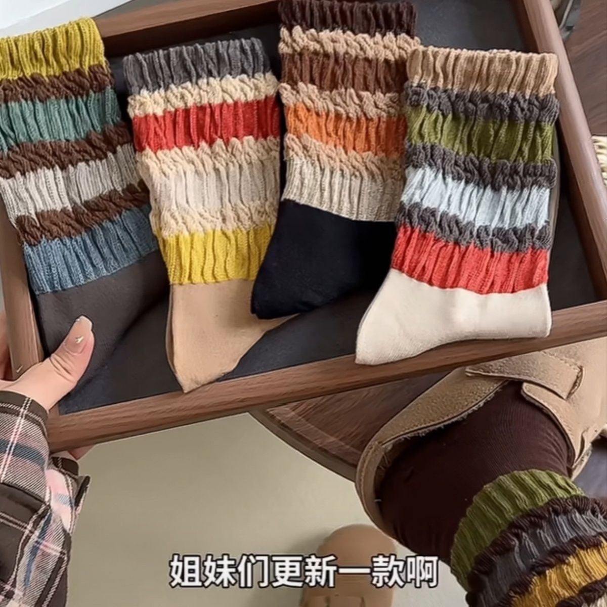 Vintage Striped Cozy Slouch Crew Socks | Loose No-Bind For Women
