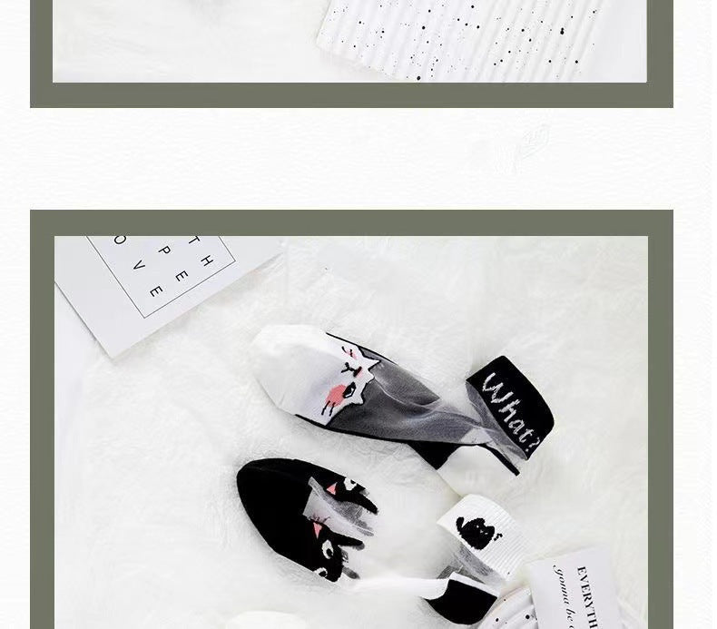 Cute Cartoon Cat Sheer Ankle Socks | Summer Women's Casual Socks