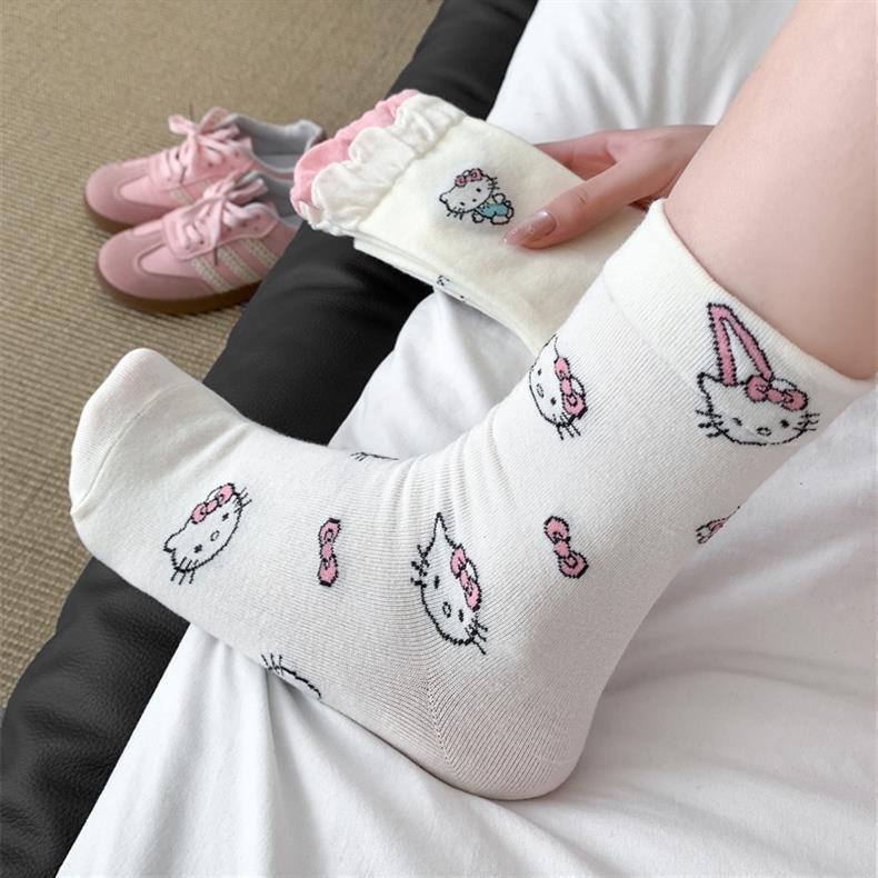 Cute Novelty Crew Socks | Kawaii Cat Print Socks for Women