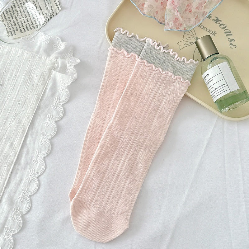 Women's Ruffled Cotton Crew Socks | Seamless Breathable Summer Socks