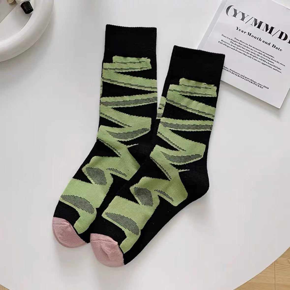 Trendy Abstract Patterned Crew Socks for Women