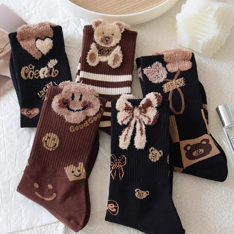 Cute Bear Crew Socks for Women | Cozy Fall Winter Patterned Socks