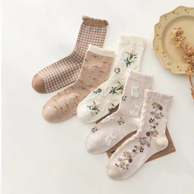 Cute Patterned Crew Socks for Women | Cotton Vintage Everyday Socks