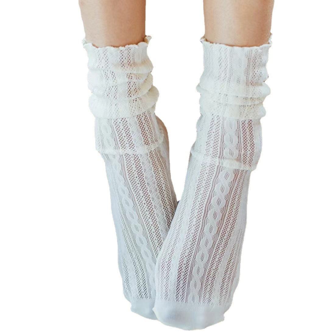 Lace Cable Calf Socks for Women | Thin Breathable Summer Mesh Socks