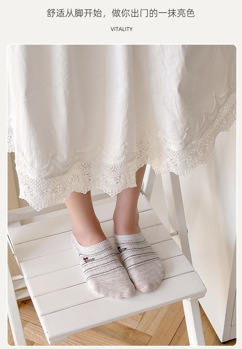 Cute Cat No-Show Socks for Women | Non-Slip Cotton Low Cut