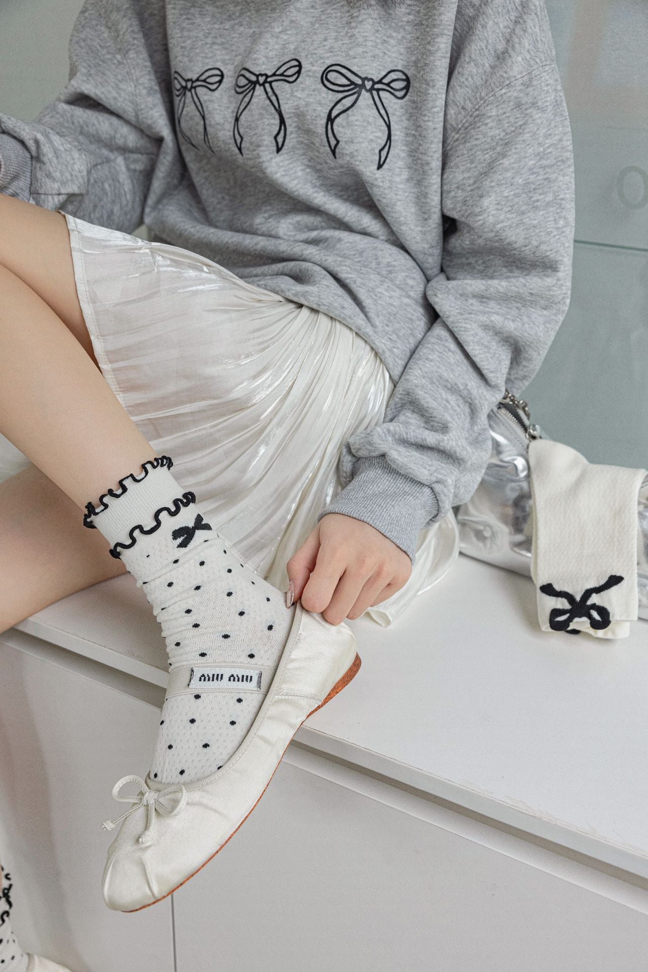 Balletcore Bow Crew Socks for Women | Breathable Summer Socks